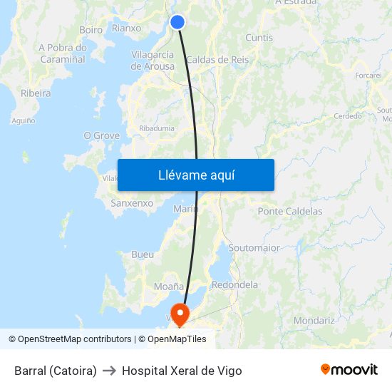 Barral (Catoira) to Hospital Xeral de Vigo map