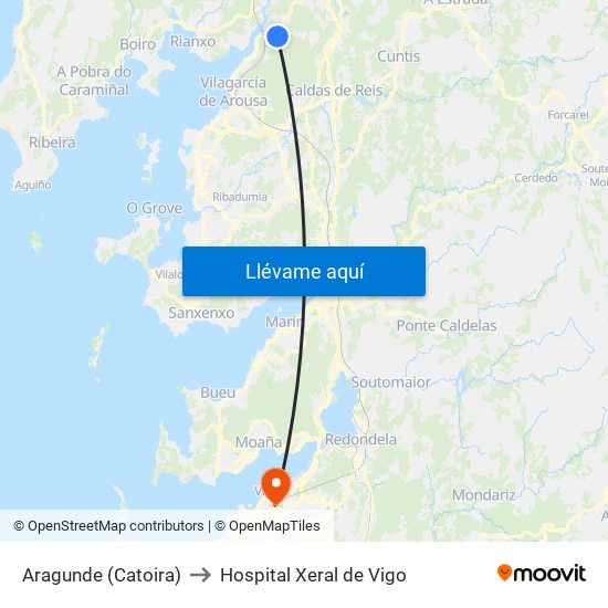 Aragunde (Catoira) to Hospital Xeral de Vigo map