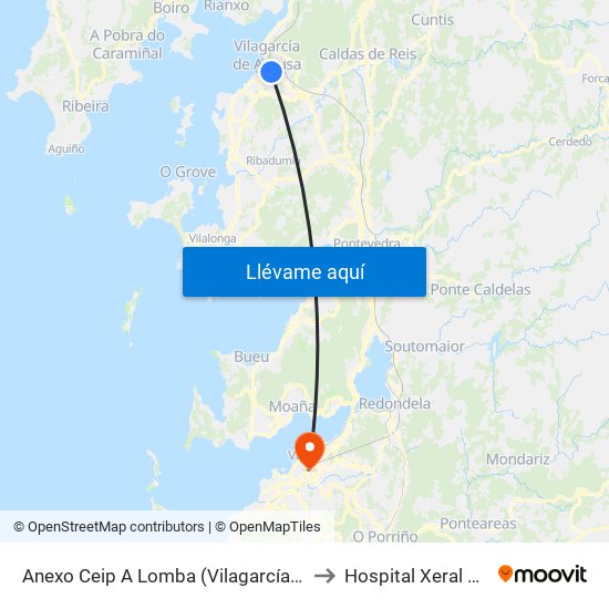 Anexo Ceip A Lomba (Vilagarcía de Arousa) to Hospital Xeral de Vigo map