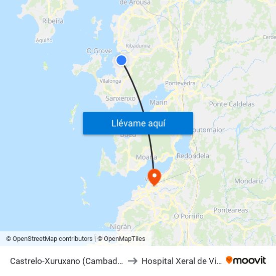 Castrelo-Xuruxano (Cambados) to Hospital Xeral de Vigo map