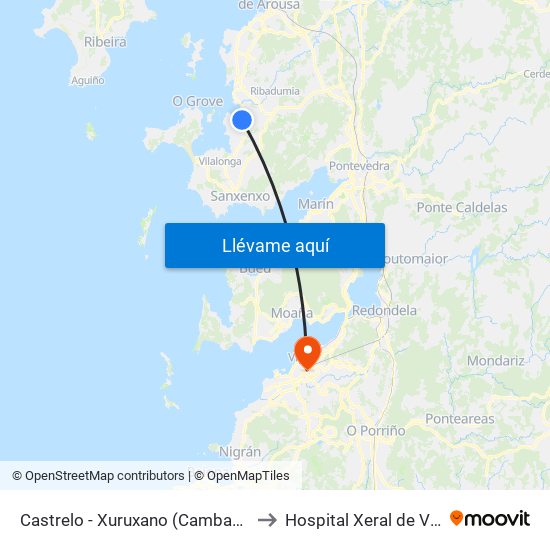 Castrelo - Xuruxano (Cambados) to Hospital Xeral de Vigo map