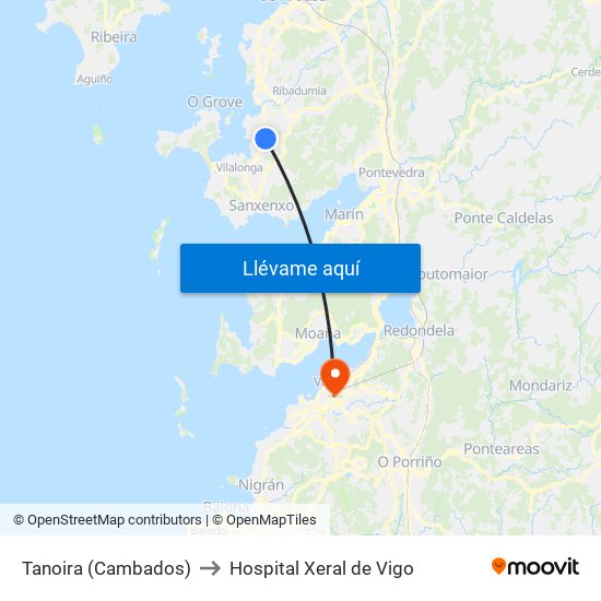 Tanoira (Cambados) to Hospital Xeral de Vigo map