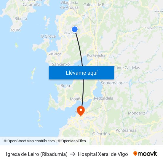 Igrexa de Leiro (Ribadumia) to Hospital Xeral de Vigo map