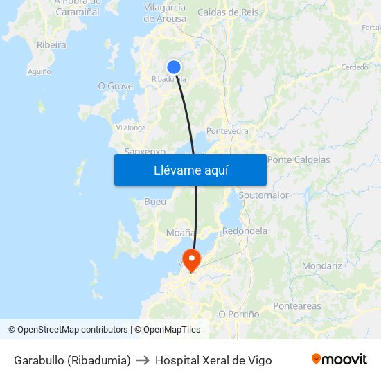 Garabullo (Ribadumia) to Hospital Xeral de Vigo map