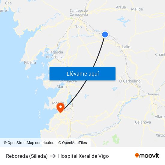Reboreda (Silleda) to Hospital Xeral de Vigo map