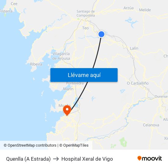 Quenlla (A Estrada) to Hospital Xeral de Vigo map