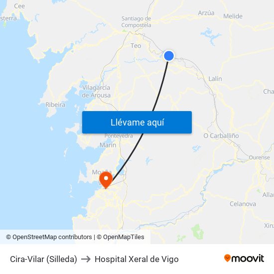Cira-Vilar (Silleda) to Hospital Xeral de Vigo map