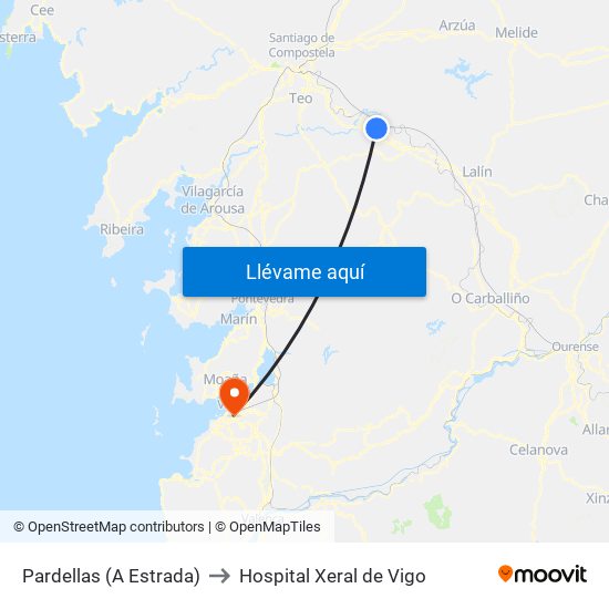 Pardellas (A Estrada) to Hospital Xeral de Vigo map