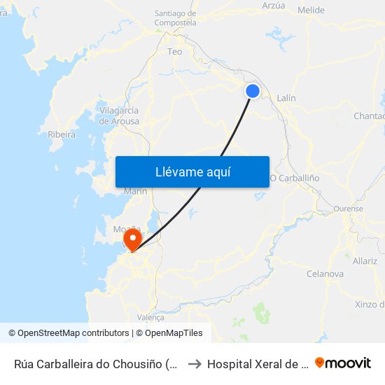 Rúa Carballeira do Chousiño (Silleda) to Hospital Xeral de Vigo map