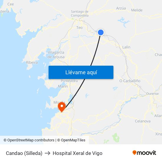 Candao (Silleda) to Hospital Xeral de Vigo map