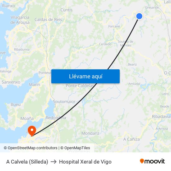 A Calvela (Silleda) to Hospital Xeral de Vigo map