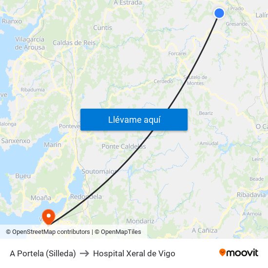 A Portela (Silleda) to Hospital Xeral de Vigo map
