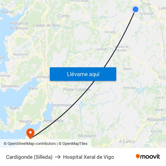Cardigonde (Silleda) to Hospital Xeral de Vigo map