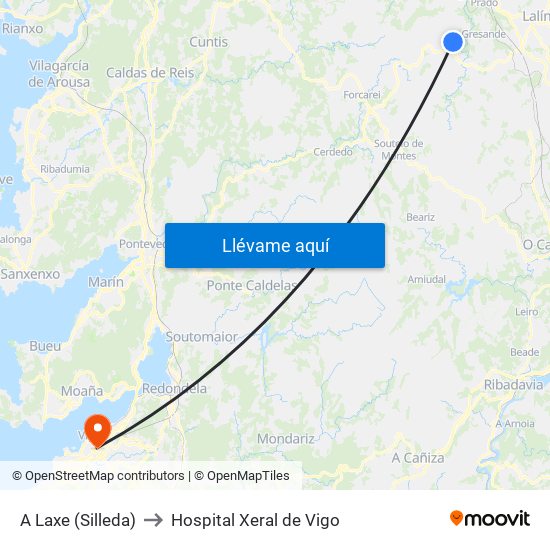 A Laxe (Silleda) to Hospital Xeral de Vigo map