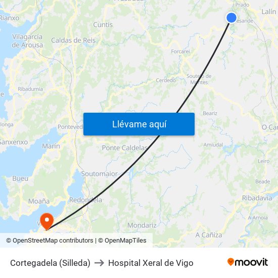 Cortegadela (Silleda) to Hospital Xeral de Vigo map