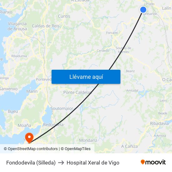 Fondodevila (Silleda) to Hospital Xeral de Vigo map