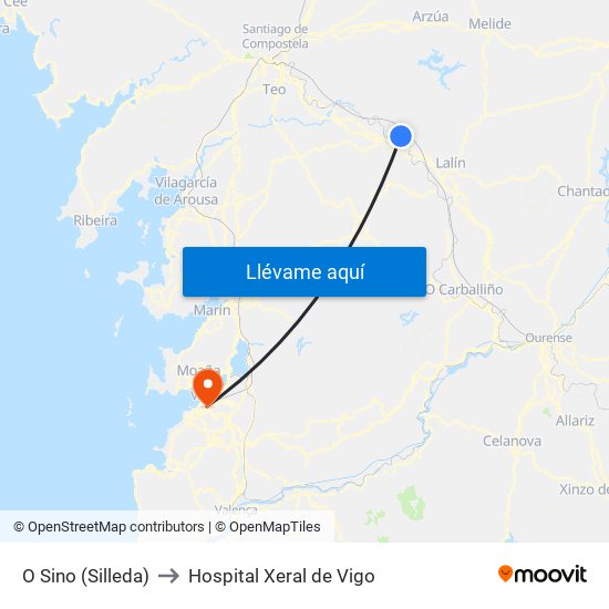 O Sino (Silleda) to Hospital Xeral de Vigo map