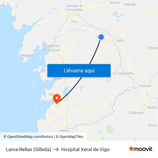 Lama-Rellas (Silleda) to Hospital Xeral de Vigo map