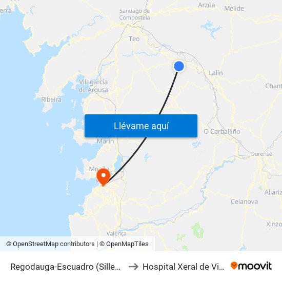 Regodauga-Escuadro (Silleda) to Hospital Xeral de Vigo map