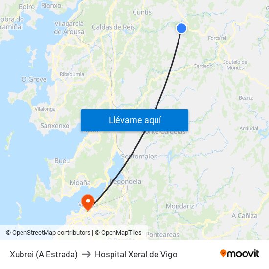 Xubrei (A Estrada) to Hospital Xeral de Vigo map