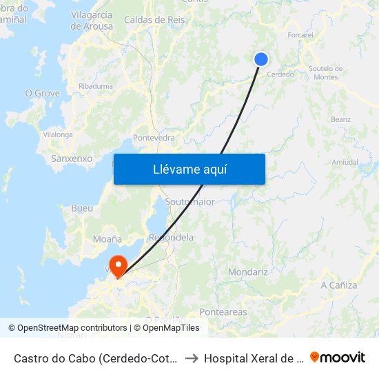 Castro do Cabo (Cerdedo-Cotobade) to Hospital Xeral de Vigo map