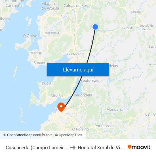 Cascaneda (Campo Lameiro) to Hospital Xeral de Vigo map