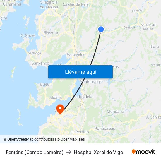 Fentáns (Campo Lameiro) to Hospital Xeral de Vigo map
