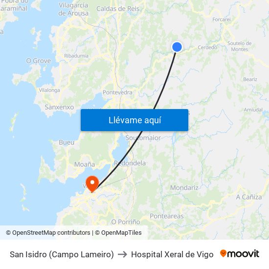 San Isidro (Campo Lameiro) to Hospital Xeral de Vigo map
