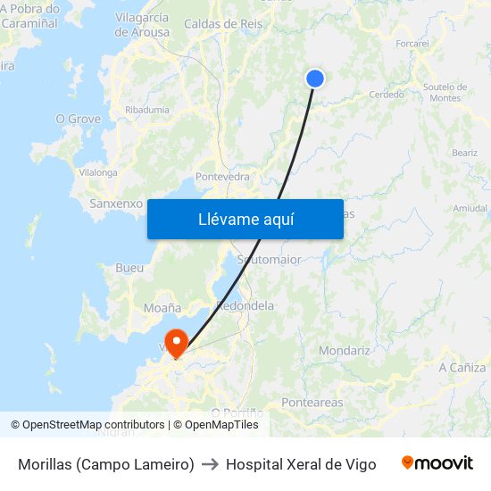 Morillas (Campo Lameiro) to Hospital Xeral de Vigo map