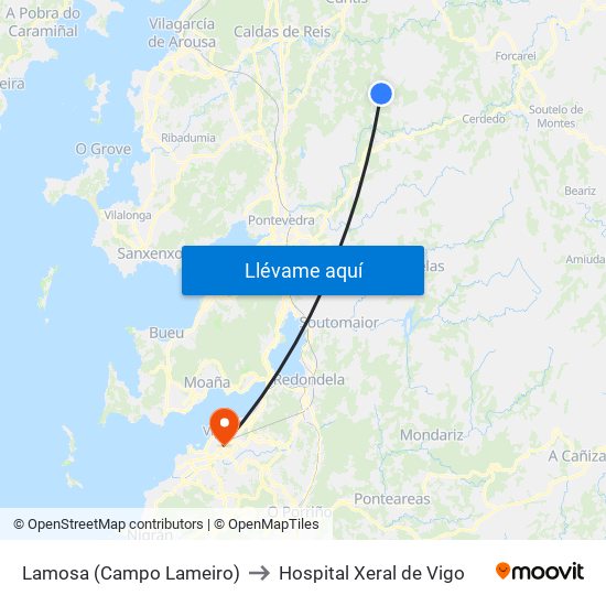 Lamosa (Campo Lameiro) to Hospital Xeral de Vigo map