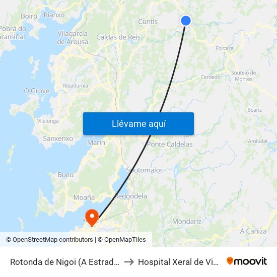Rotonda de Nigoi (A Estrada) to Hospital Xeral de Vigo map