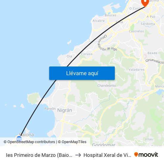 Ies Primeiro de Marzo (Baiona) to Hospital Xeral de Vigo map