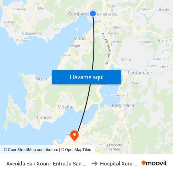 Avenida San Xoan - Entrada San Salvador (Poio) to Hospital Xeral de Vigo map