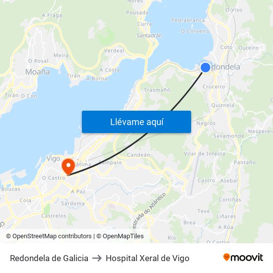Redondela de Galicia to Hospital Xeral de Vigo map