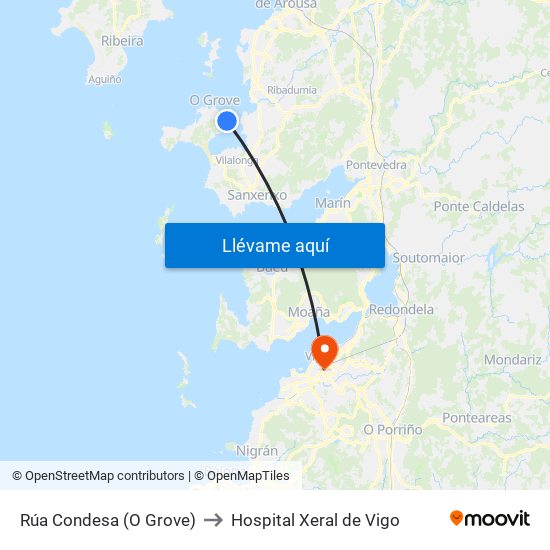 Rúa Condesa (O Grove) to Hospital Xeral de Vigo map