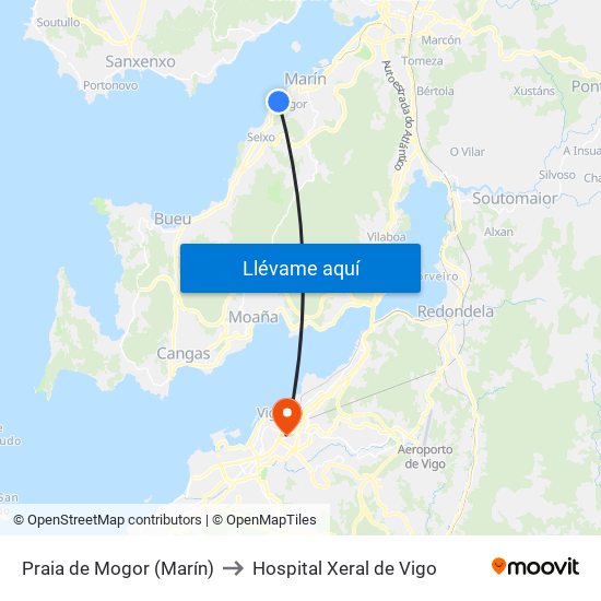 Praia de Mogor (Marín) to Hospital Xeral de Vigo map