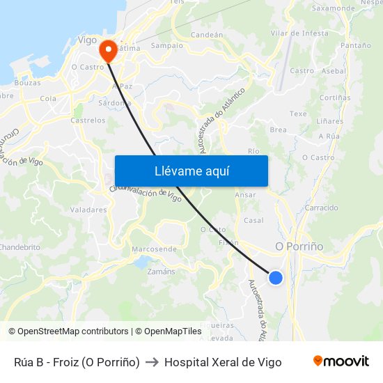 Rúa B - Froiz (O Porriño) to Hospital Xeral de Vigo map