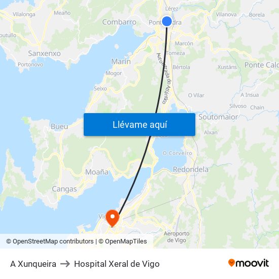 A Xunqueira to Hospital Xeral de Vigo map