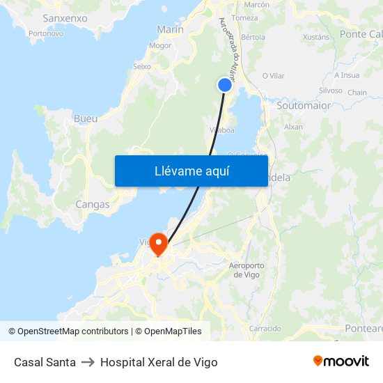 Casal Santa to Hospital Xeral de Vigo map