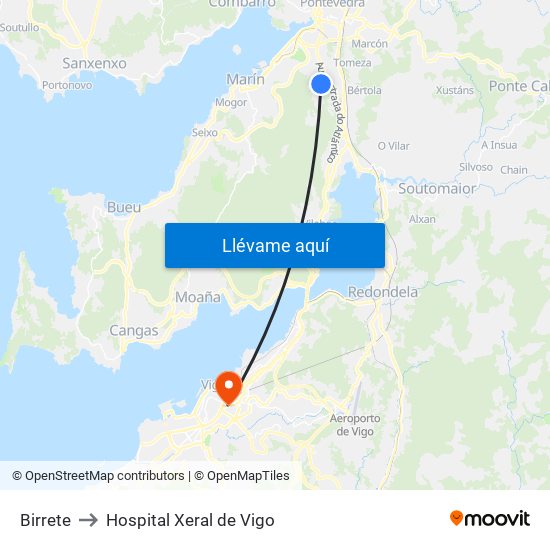 Birrete to Hospital Xeral de Vigo map