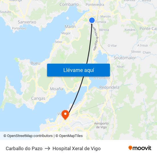 Carballo do Pazo to Hospital Xeral de Vigo map