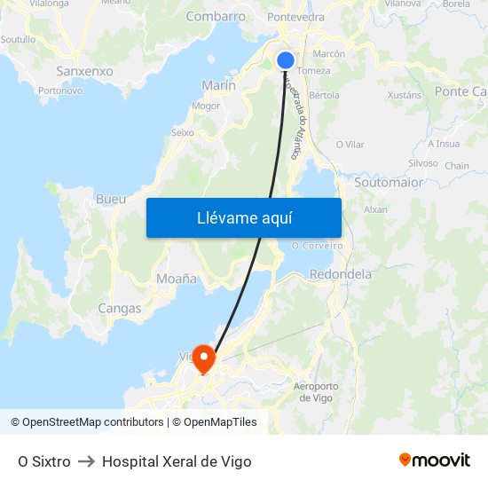 O Sixtro to Hospital Xeral de Vigo map