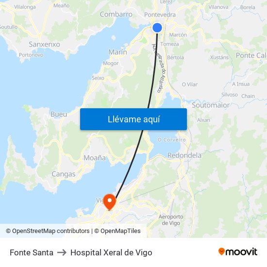 Fonte Santa to Hospital Xeral de Vigo map