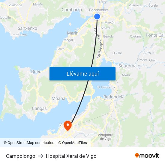 Campolongo to Hospital Xeral de Vigo map