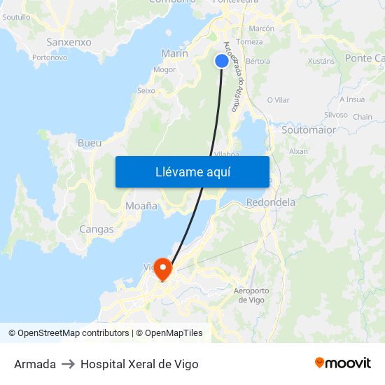 Armada to Hospital Xeral de Vigo map