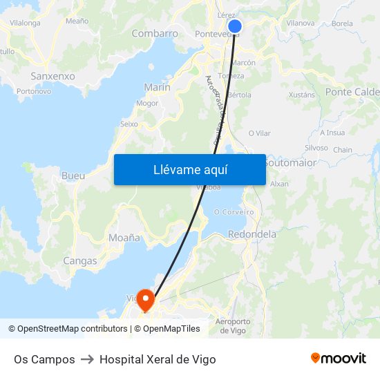 Os Campos to Hospital Xeral de Vigo map