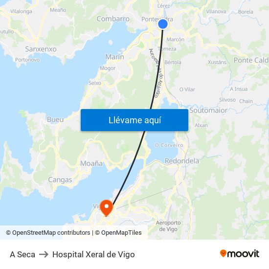 A Seca to Hospital Xeral de Vigo map
