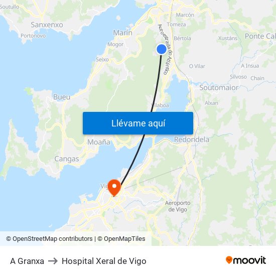 A Granxa to Hospital Xeral de Vigo map