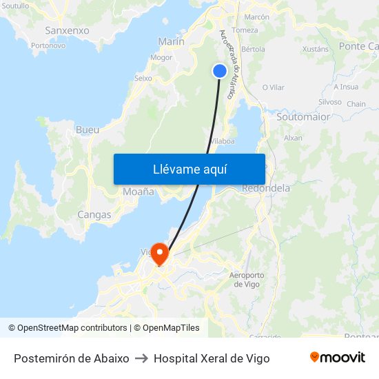 Postemirón de Abaixo to Hospital Xeral de Vigo map