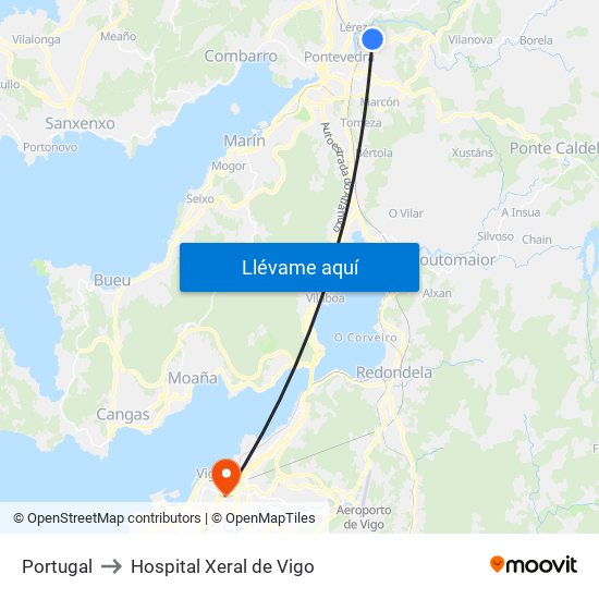 Portugal to Hospital Xeral de Vigo map